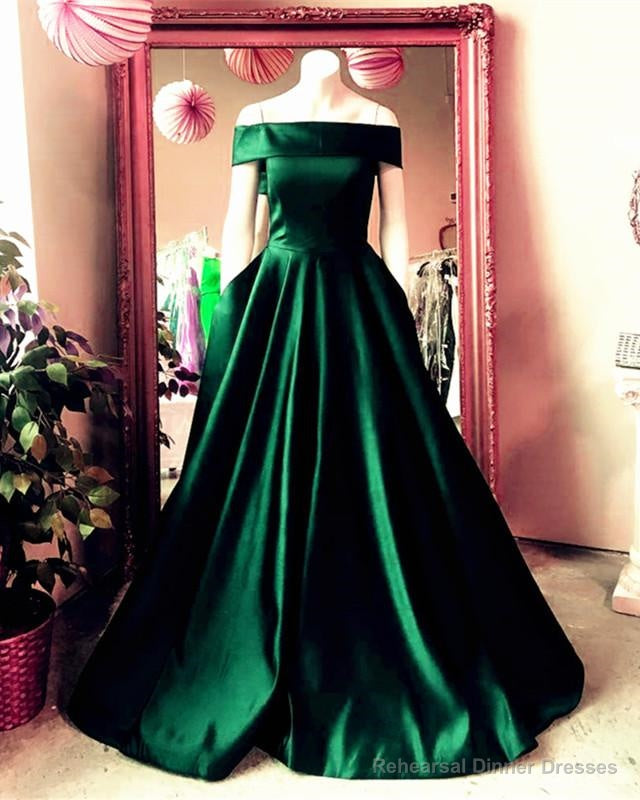 Simple Satin Off The Shoulder Long Prom Dress Ball Gowns