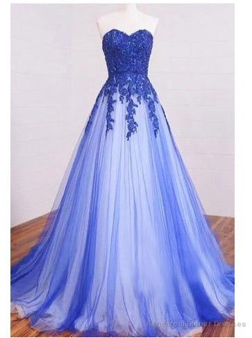 Royal Blue Strapless Lace Tulle Ball Gown Prom Dress Main image