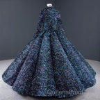 Glitter High Neck Open Back Lace Up Ball Gown Evening Prom Dress