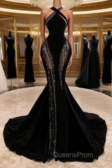 Black Halter Corset Mermaid Evening Prom Dress Sexy Evening Dress