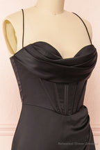 Black Prom Dresses, Corset Cowl Neck Maxi Dress, Black Bridesmaid Dress