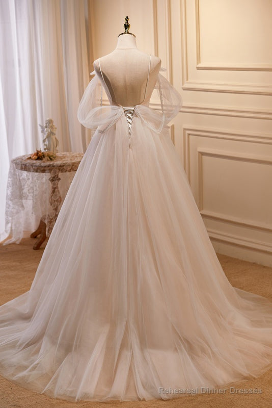 Charming Spaghetti Straps Ball Gown Off The Shoulder A Line Tulle Long Prom Dresses Secondary image