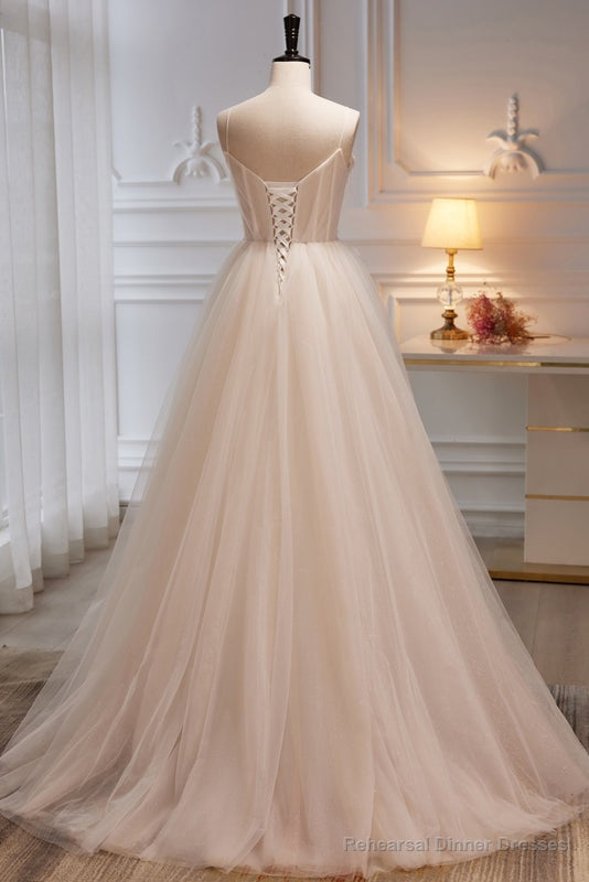 Charming Spaghetti Straps Sleeveless Evening Dress A Line Tulle Long Prom Gown Main image