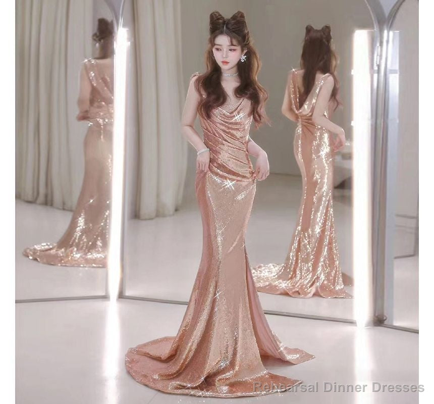 Sleeveless Cowl Neck Sequin Mermaid Evening Gown Secondary image
