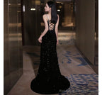 Spaghetti Strap Sweetheart Neckline Two Tone Rhinestone Accent Sequin Trained Open Back Mermaid Evening Gown