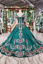 Luxury Green Round Neck Short Sleeves Evening Prom Dress with Beading