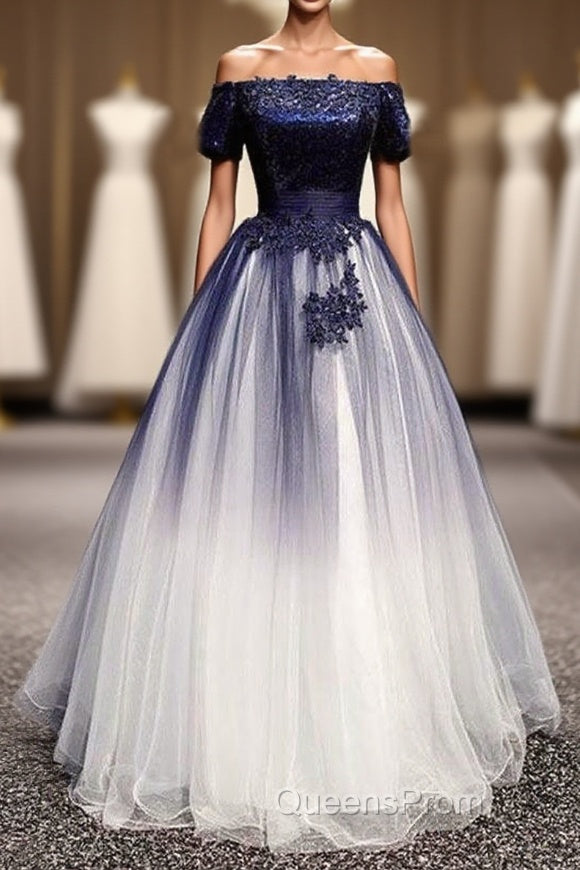 Modest Royal Blue Long Flowy Evening Evening Prom Dress With Lace Appliques Main image