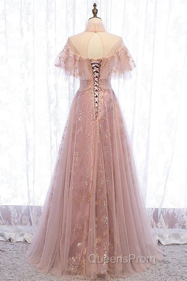 Elegant High Neck Vintage Long Lace Up Evening Prom Dress Flowy Party Gowns Secondary image
