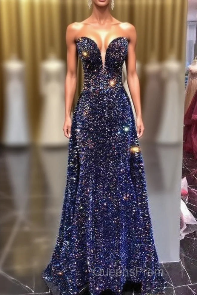 Chic Long Strapless Sparkly Tight Evening Prom Dress Formal Party Dress Main image
