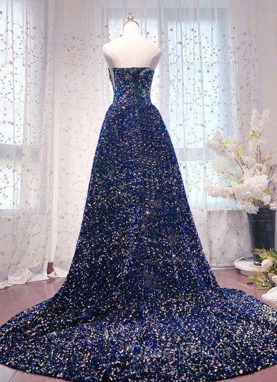 Chic Long Strapless Sparkly Tight Evening Prom Dress Formal Party Dress