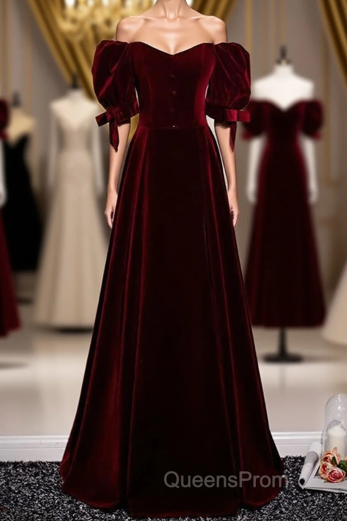 Modest Charming Burgundy Long Evening Prom Dress Vintage Evening Dress With Bowknot Main image