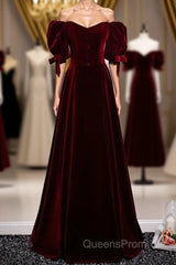 Modest Charming Burgundy Long Evening Prom Dress Vintage Evening Dress With Bowknot
