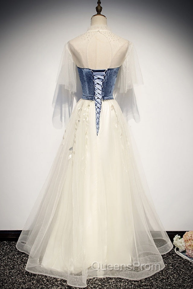 Elegant Ivory And Blue Flowy Princess Evening Prom Dress For Teens Long Homecoming Dress Secondary image