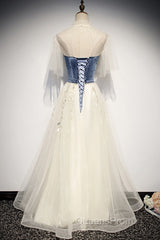 Elegant Ivory And Blue Flowy Princess Evening Prom Dress For Teens Long Homecoming Dress