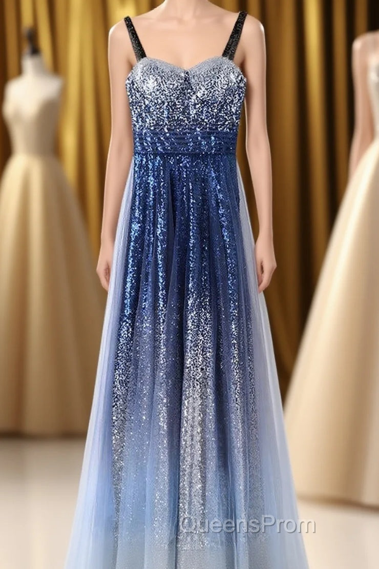 Chic Gorgeous Long A-line Ombre Sequin Floor Party Evening Prom Dress Main image