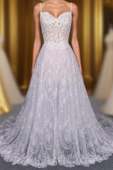 Charming Spaghetti Straps Long A-line Wedding Dress Beach Wedding Dress