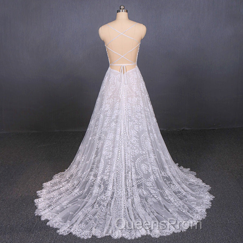 Charming Spaghetti Straps Long A-line Wedding Dress Beach Wedding Dress