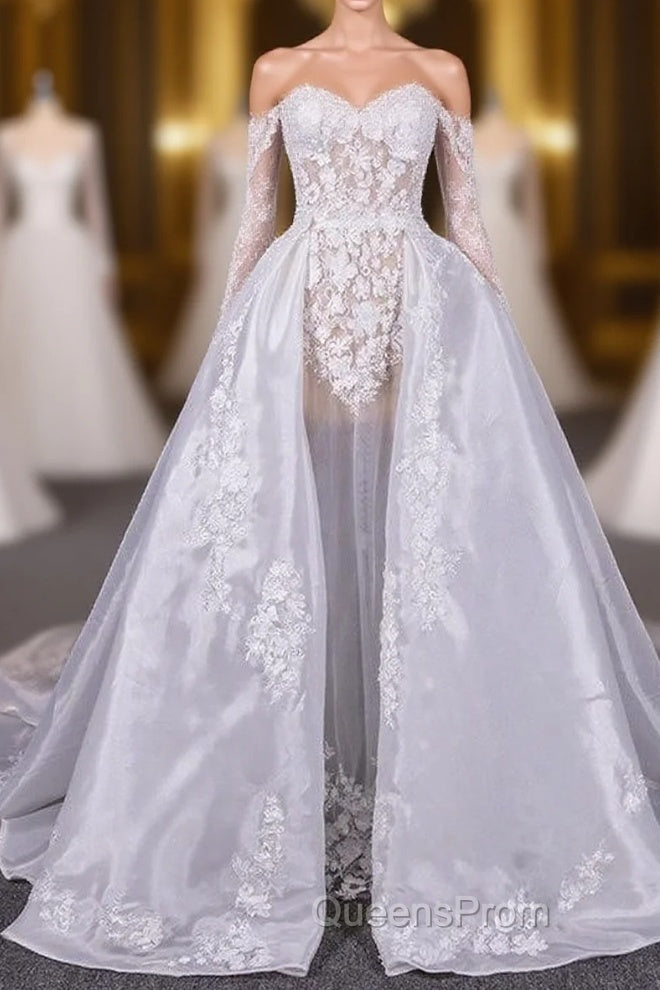 Long Sleeves Simple Elegant Wedding Dress Lace Wedding Gowns