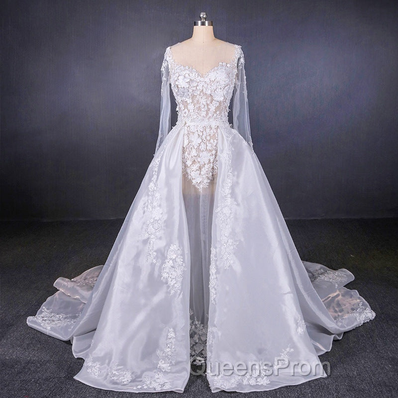 Long Sleeves Simple Elegant Wedding Dress Lace Wedding Gowns