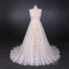 Gorgeous Long Backless Wedding Dress Ivory Lace Wedding Gowns