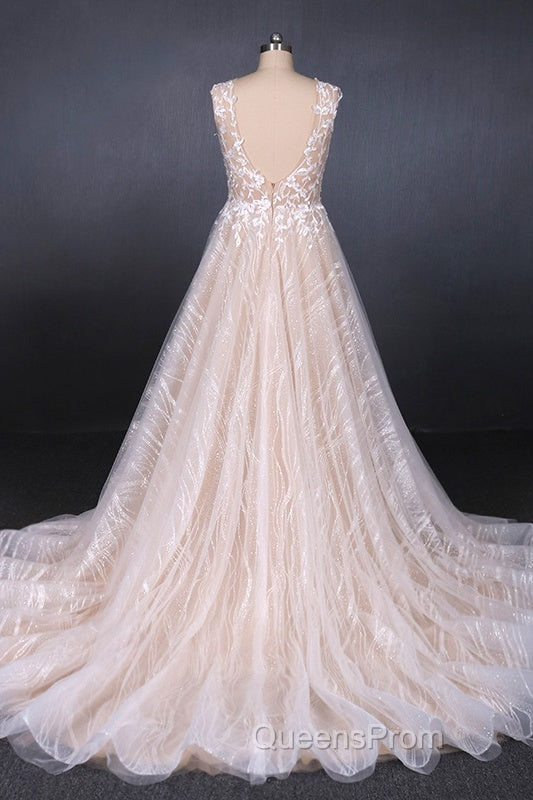 Gorgeous Long Backless Wedding Dress Ivory Lace Wedding Gowns