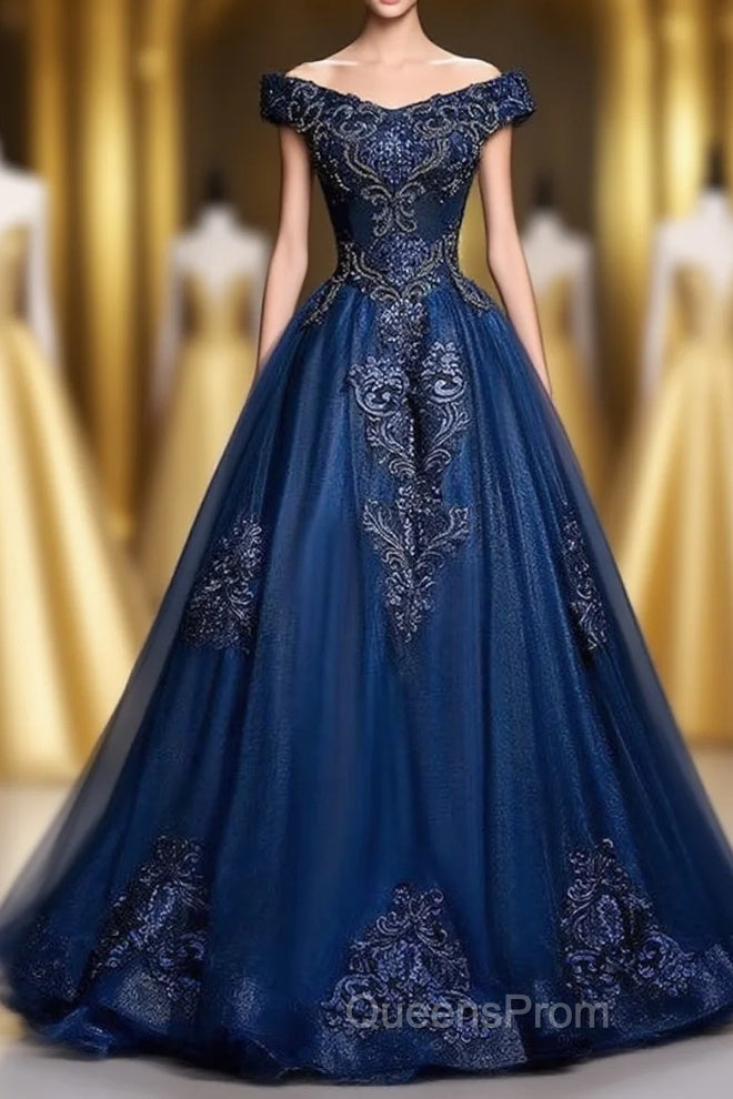 Off The Shoulder Lace Up Floor Length Princess Evening Prom Dress With Lace Appliques Main image