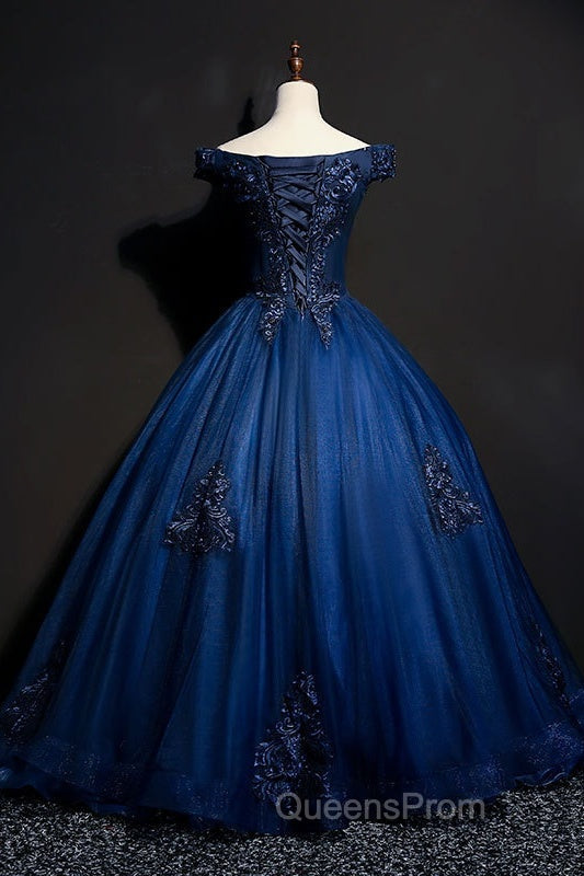 Off The Shoulder Lace Up Floor Length Princess Evening Prom Dress With Lace Appliques