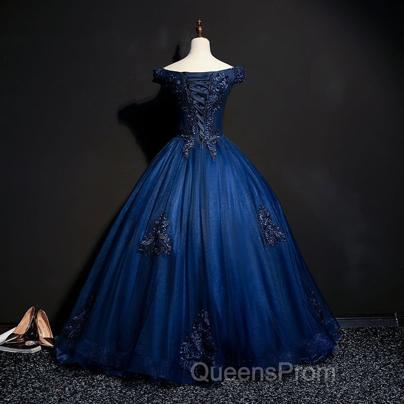 Off The Shoulder Lace Up Floor Length Princess Evening Prom Dress With Lace Appliques
