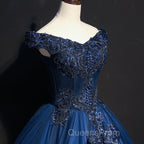 Off The Shoulder Lace Up Floor Length Princess Evening Prom Dress With Lace Appliques