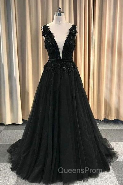 Formal Deep V-neck Long Black Party Evening Prom Dress With Lace Appliques Secondary image