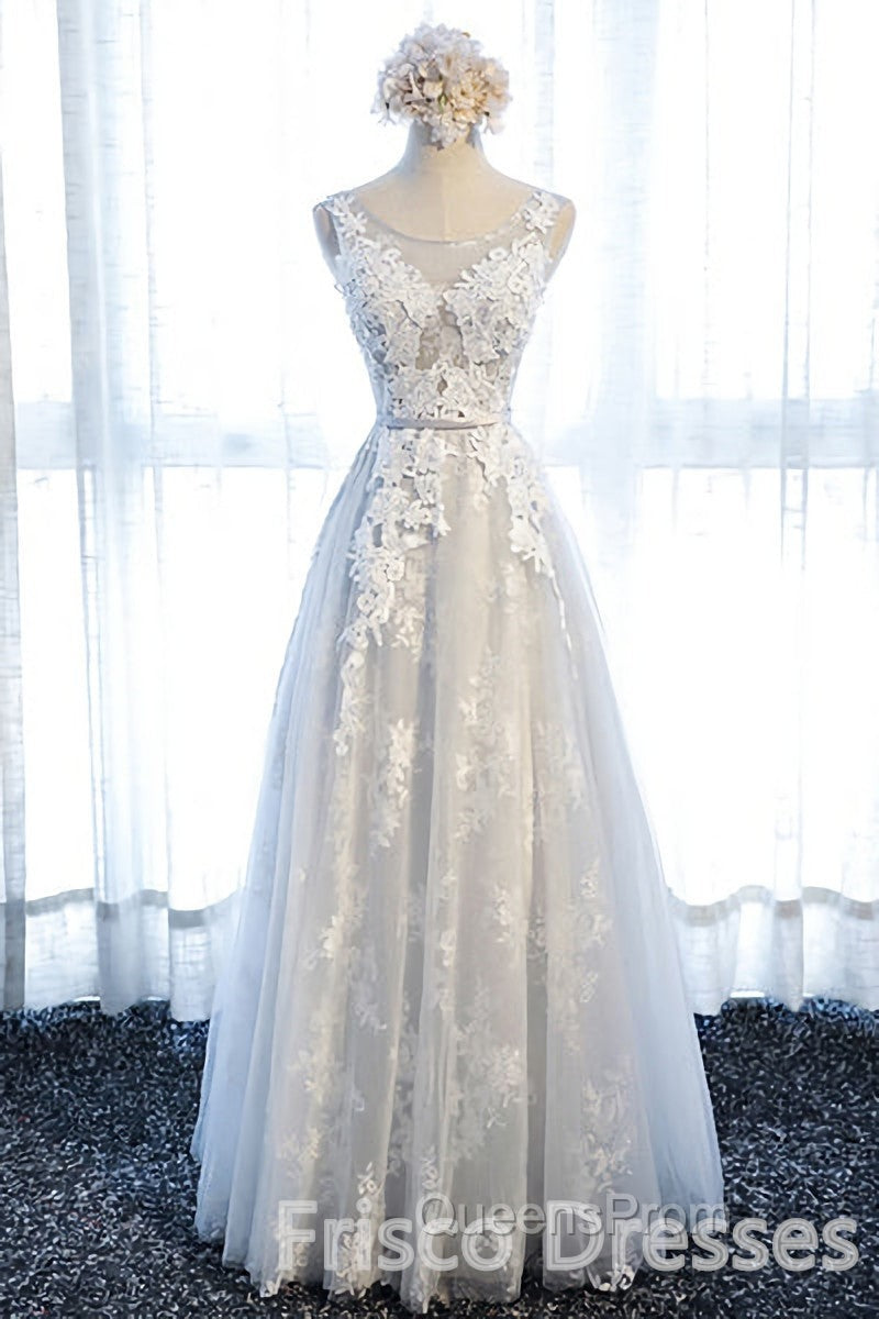 Ivory And Light Blue Long A-line Lace Up Cute Evening Prom Dress Party Dress Secondary image