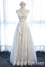 Ivory And Light Blue Long A-line Lace Up Cute Evening Prom Dress Party Dress