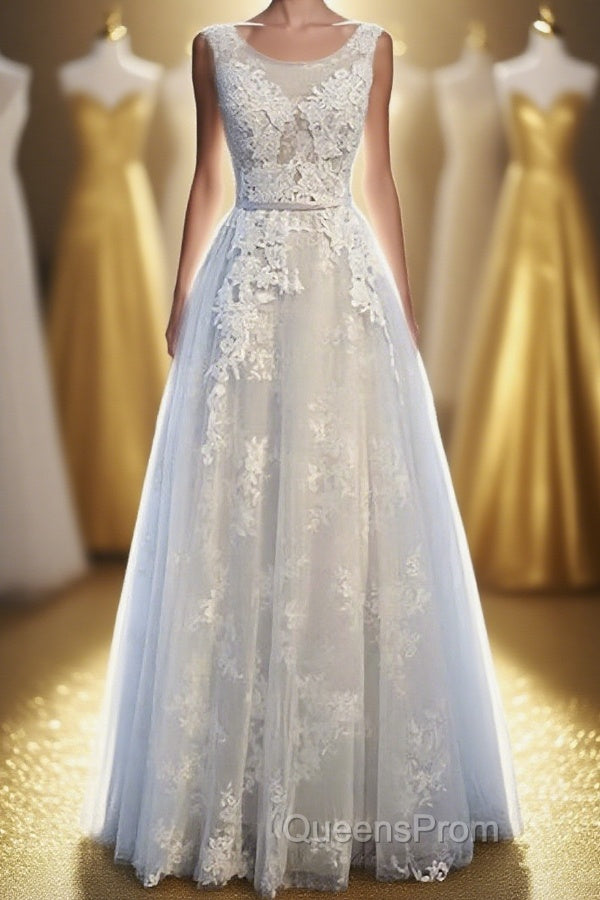 Ivory And Light Blue Long A-line Lace Up Cute Evening Prom Dress Party Dress Main image