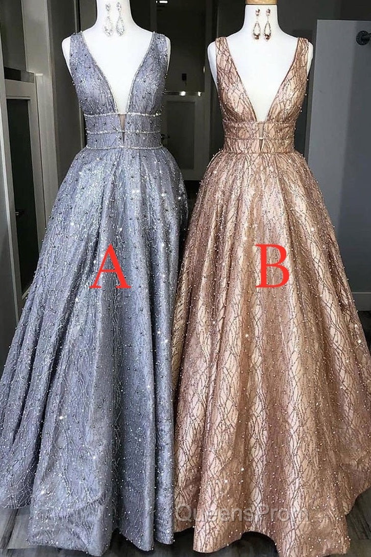 Amazing Unique V-neck Long Evening Prom Dress Gorgeous Modest Floor Length Party Dress