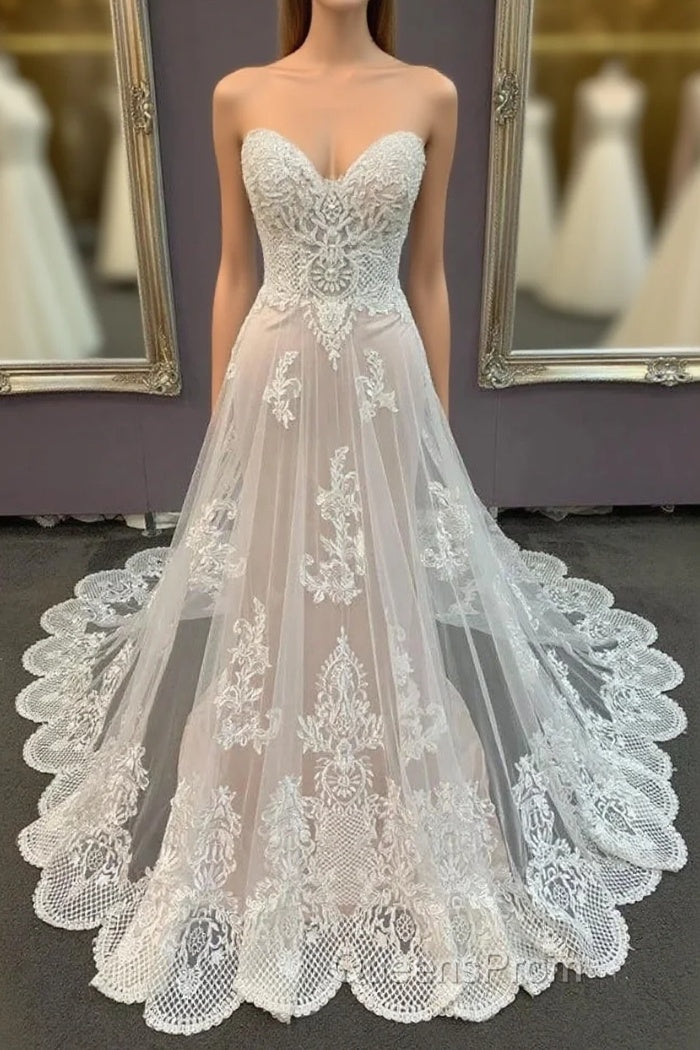 Modest Sweetheart Lace Long Wedding Dress Beach Wedding Dress Main image
