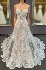 Modest Sweetheart Lace Long Wedding Dress Beach Wedding Dress