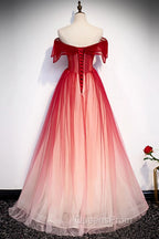 Burgundy Off The Shoulder Tulle Long Lace Up Formal Evening Prom Dress Party Dress