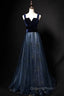 Elegant Long Lace Up Velvet Tulle Evening Prom Dress Modest Party Gowns