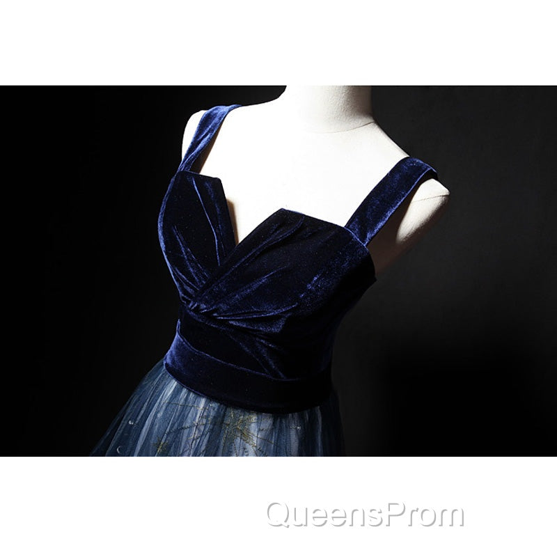 Elegant Long Lace Up Velvet Tulle Evening Prom Dress Modest Party Gowns