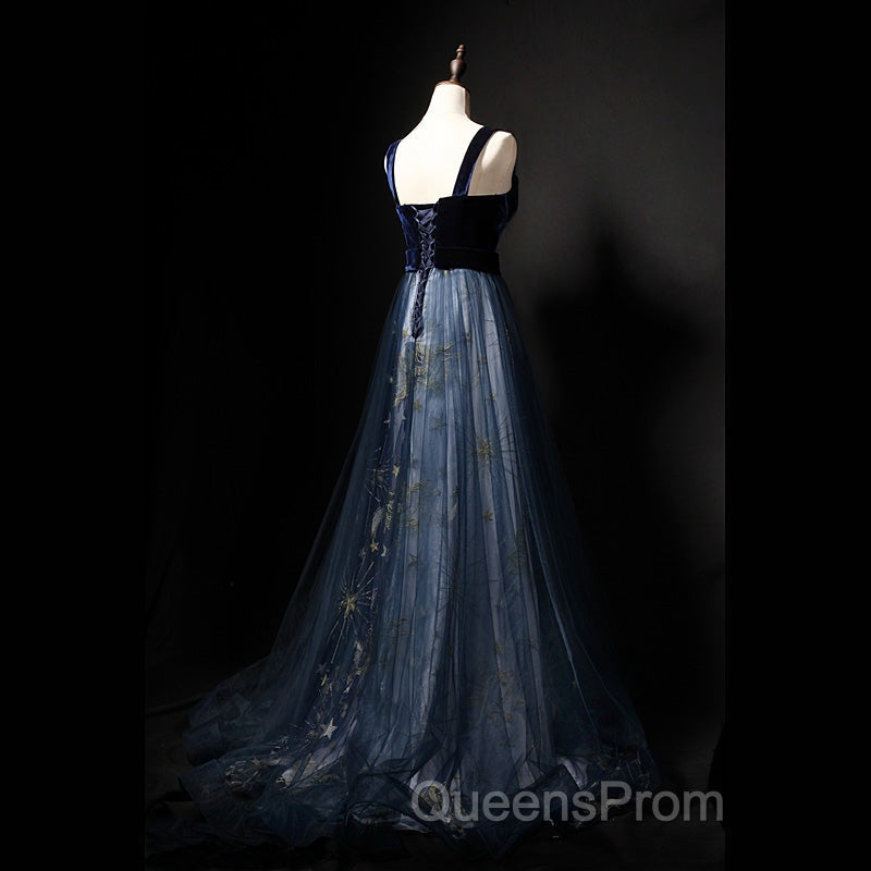 Elegant Long Lace Up Velvet Tulle Evening Prom Dress Modest Party Gowns