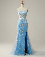 Mermaid Spaghetti Straps Key Hole Back Prom Dress With Split