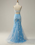Mermaid Spaghetti Straps Key Hole Back Prom Dress With Split