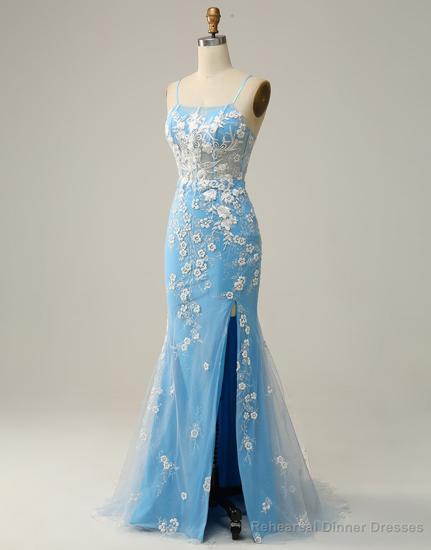 Mermaid Spaghetti Straps Key Hole Back Prom Dress With Split Secondary image