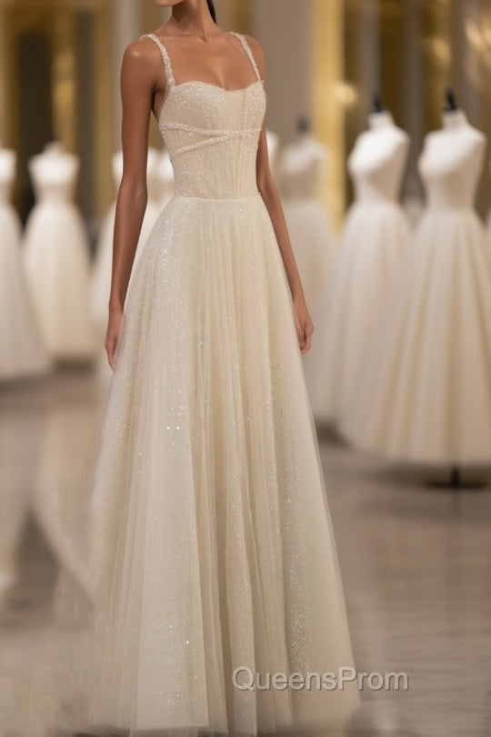 Champagne Tulle Long Evening Prom Dress, Champagne Tulle Formal Dress Main image