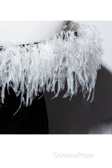 Black Velvet Mermaid Evening Prom Dress with Feather, Off the Shoulder Long Evening Gown