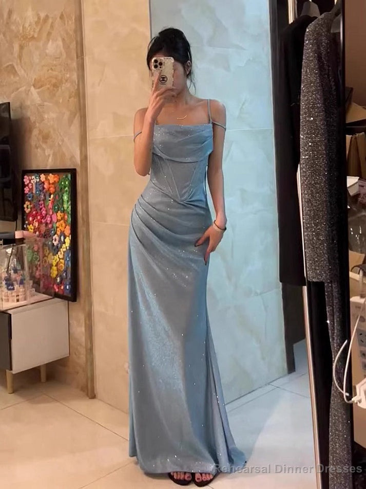 Retro Mermaid Spaghetti Straps Blue Sequin Prom Dresses Birthday Outfits With Ruffle Main image