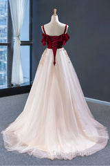 UniqueDresss Vintage Red Straps Tulle Formal Dress, Elegant Applique Evening Prom Dress