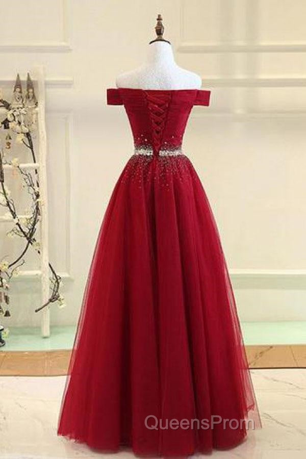 Off Shoulders Red Tulle Floor Length Evening Prom Dress Secondary image