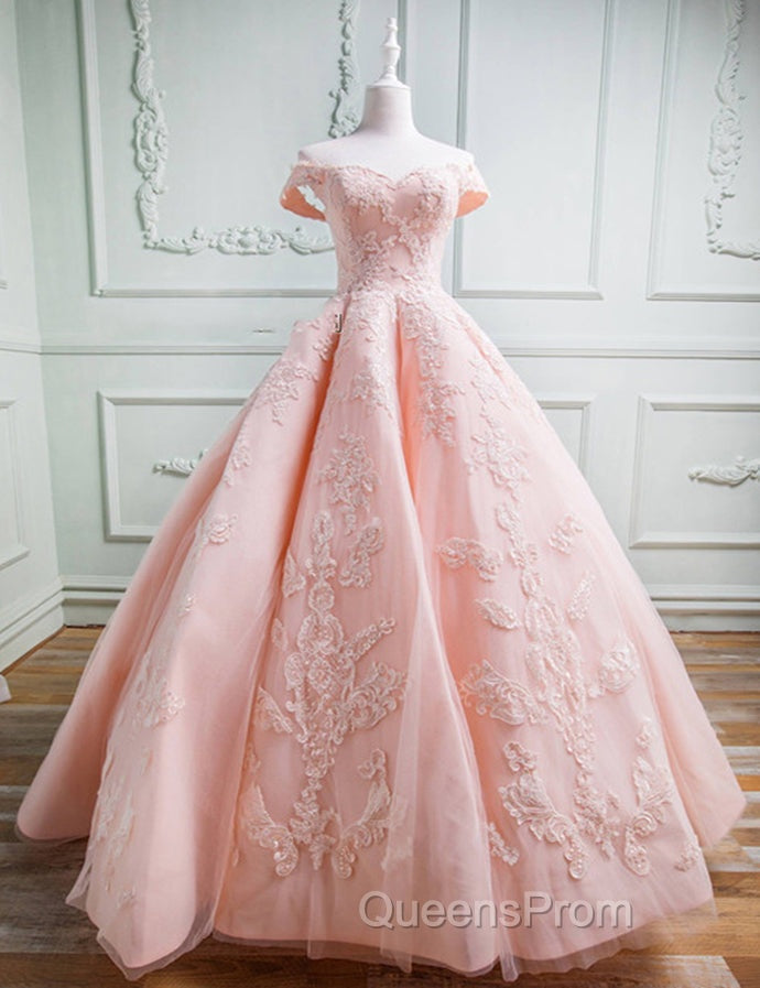 Gorgeous Pink Off The Shoulder Ball Gown Evening Prom Dress With Appliques Secondary image
