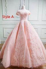 Gorgeous Pink Off The Shoulder Ball Gown Evening Prom Dress With Appliques